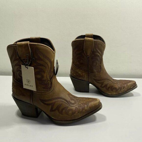 NEW ARIAT Womens Chandler Cowboy Boots Size 7.5C Ankle X-Toe  Mid Heel Brown - Picture 5 of 14